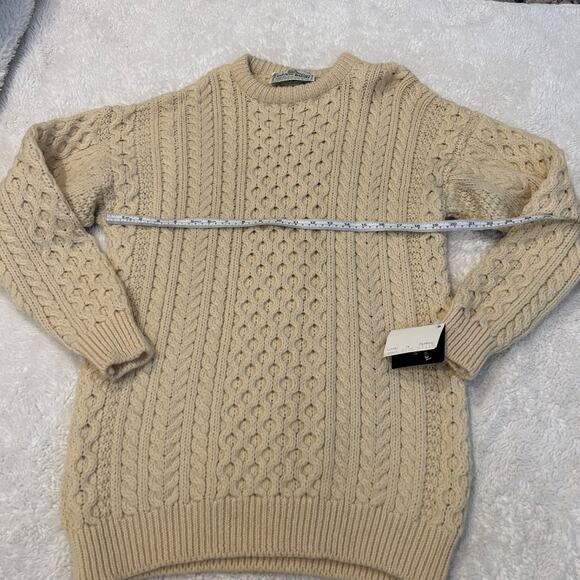 NWT Irish Traditional Hand Knit Cream Wool Cable Knit Sweater Fisherman Style XL - Picture 3 of 6